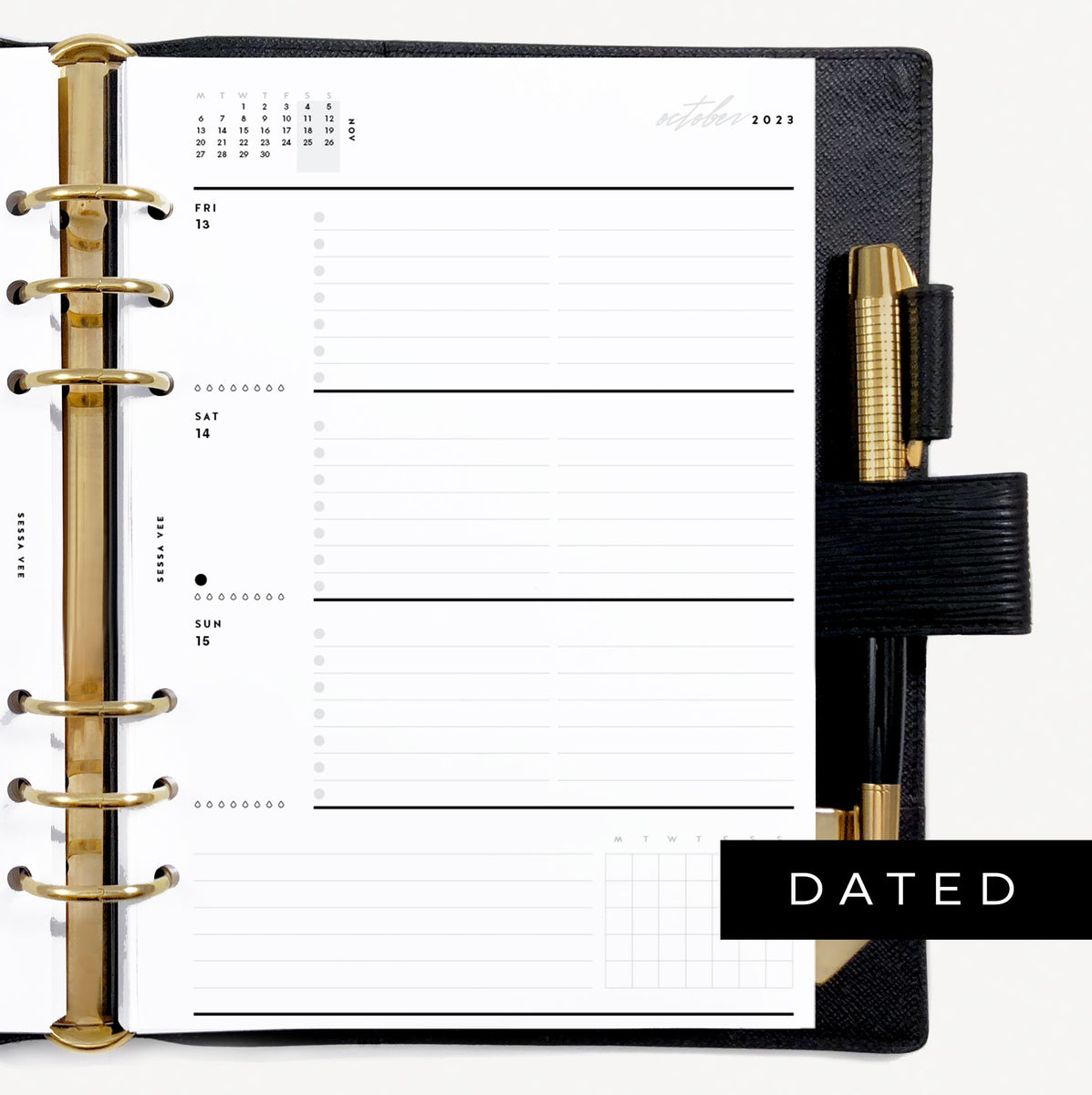 Dated Weekly Planner Inserts A5 Size Horizontal Sessa Vee