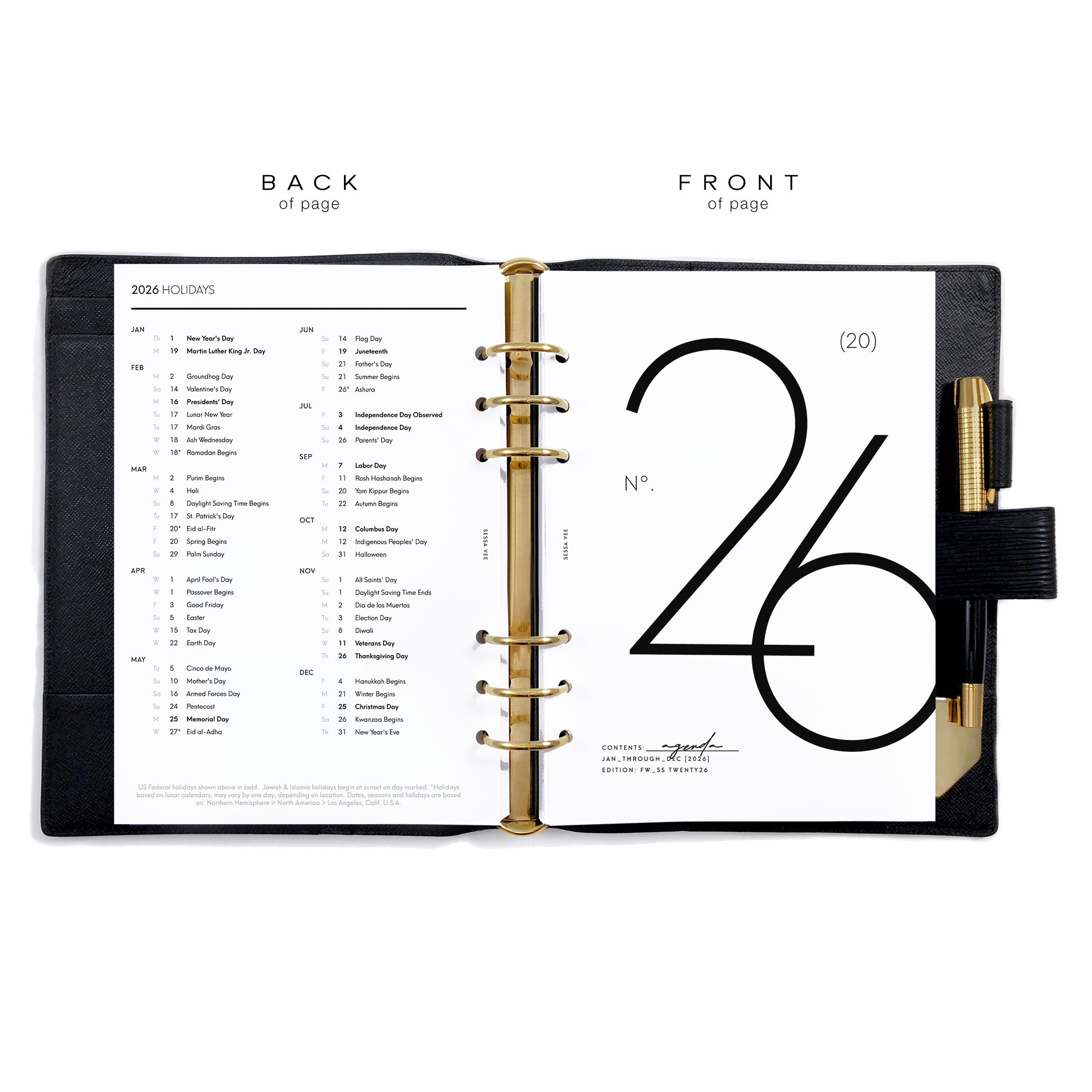 Dated Weekly Planner Inserts, Horizontal Classic - A5 Size – Sessa Vee