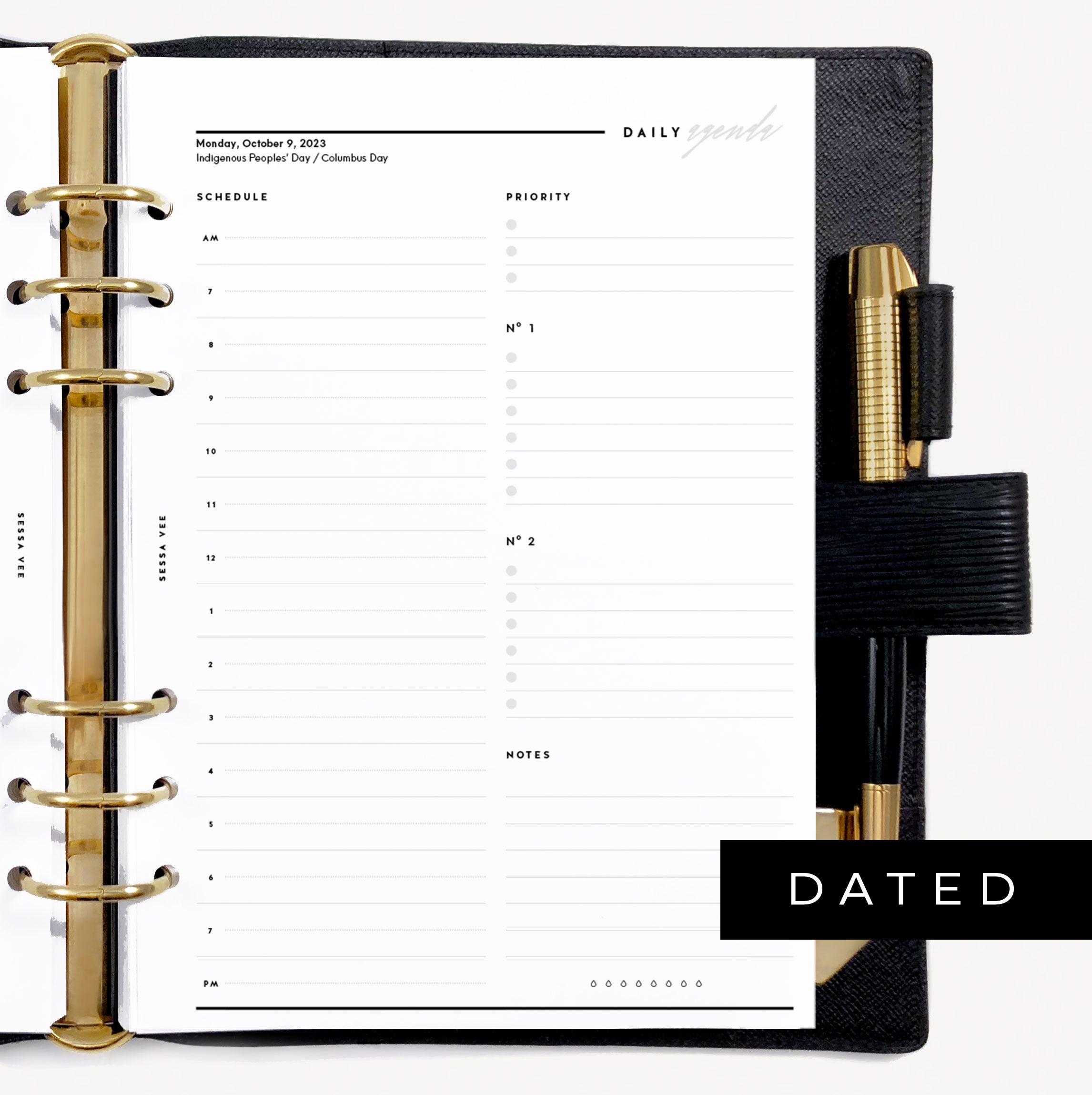 Dated Daily Hourly Agenda - A5 Size - Planner Inserts