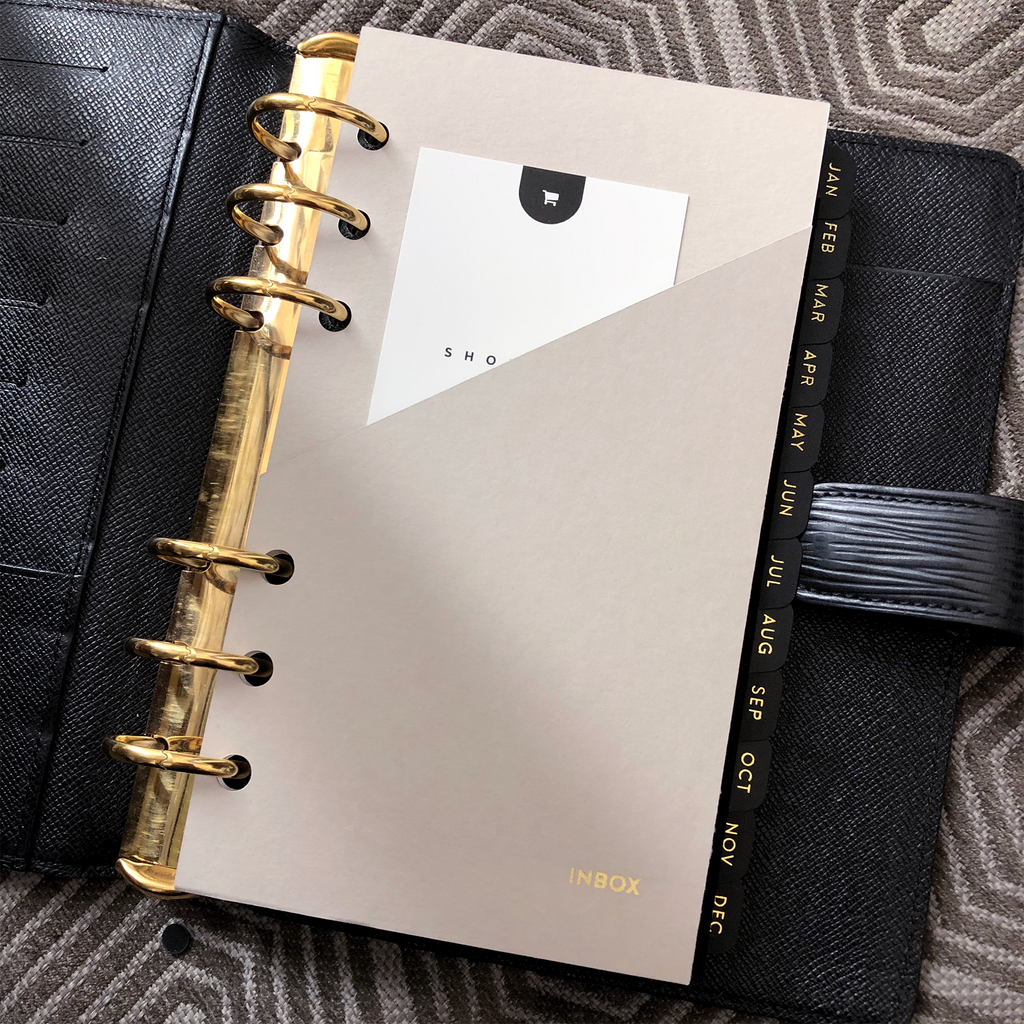 Grey beige planner folder inside Louis Vuitton Epi MM Personal Size Agenda
